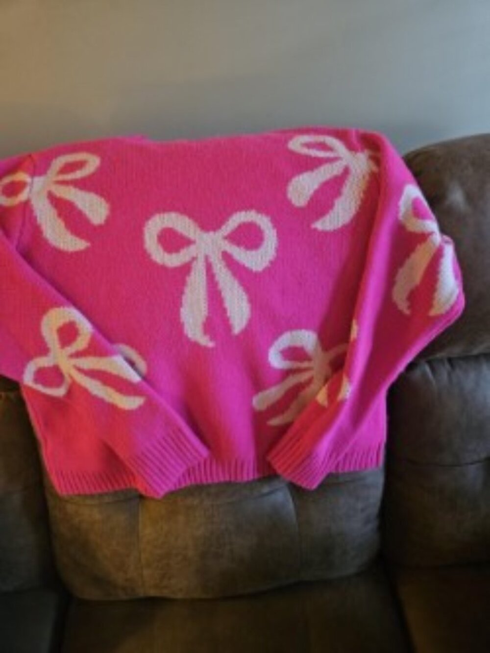 Girls Pink Bow Sweater